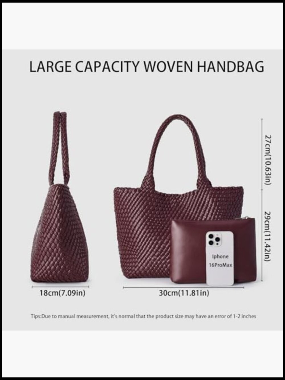 Faux Leather Woven Tote Bag Top Handle Shoulder Bag Large Capacity Travel - Picture 5 of 7